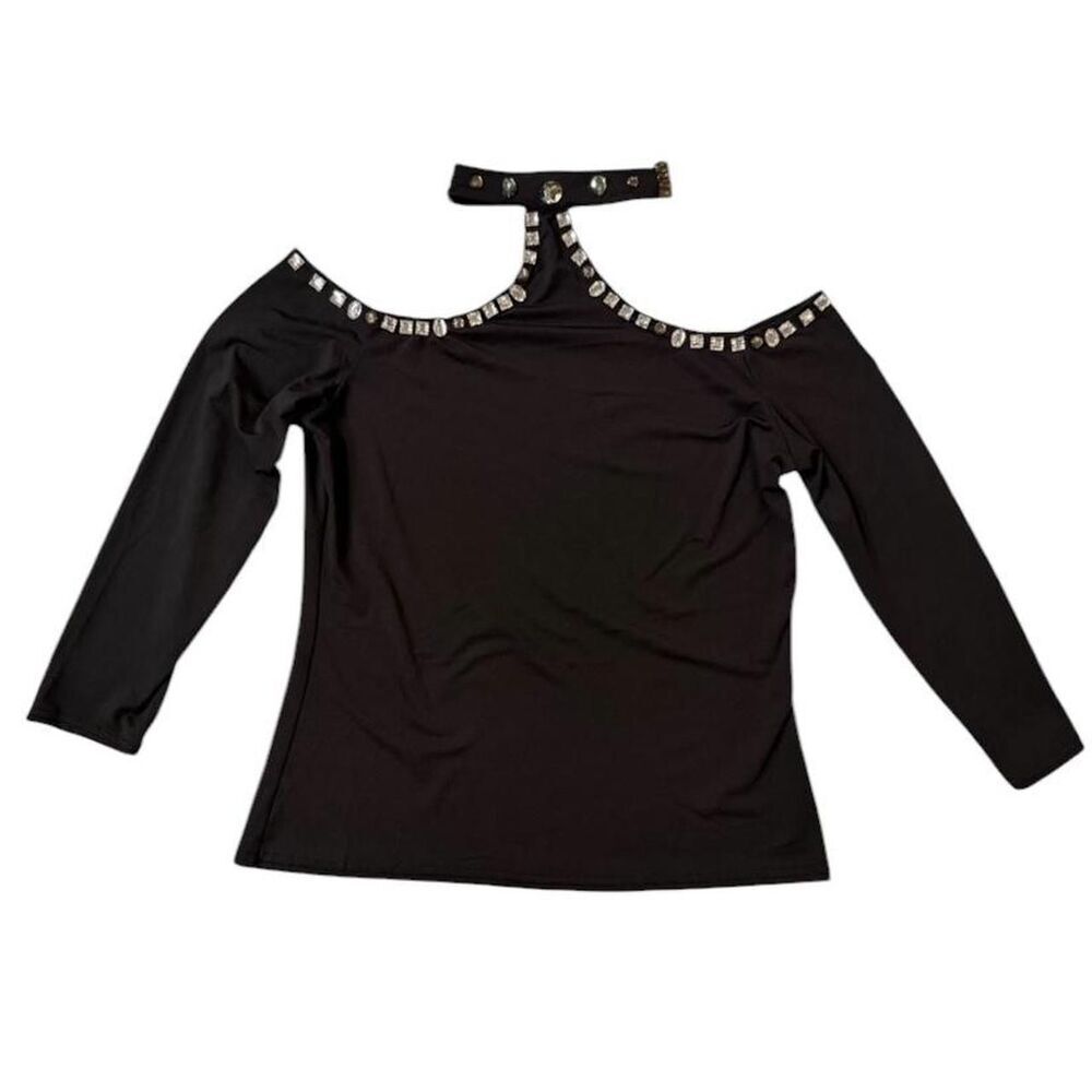Black long sleeve top with rhinestone detailing - Picture 4 of 4